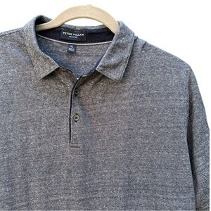 Peter Millar Mens XL Polo Shirt Navy Blue Linen‎ Cotton Striped Short Sleeve